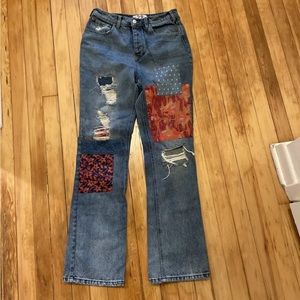 We The Free Belladonna Free People High Rise Patchwork Boho Jeans Sz 28
